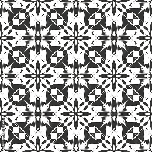 Seamless Black and White Geometric Floral Pattern Background