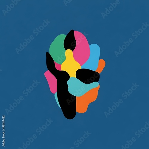 Abstract Colorful Organic Shapes Cluster on Blue Background