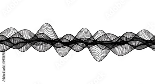 Abstract Black Wave Grid Mesh on White Background