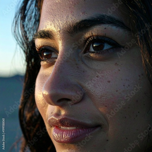 Close-up of a 30-year-old beautiful hispanic woman's face.