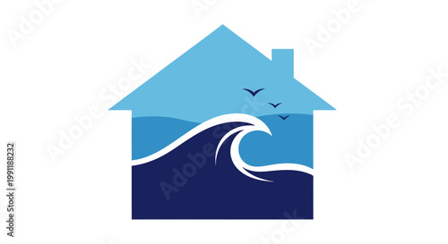 Logo Illustration of a House with a Wave Inside.