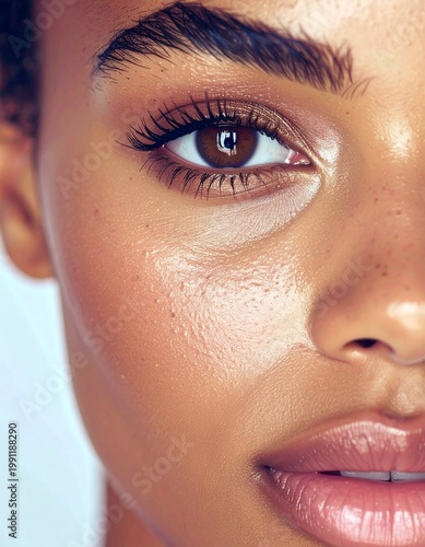 Close-up of a 30-year-old beautiful hispanic woman's face.
