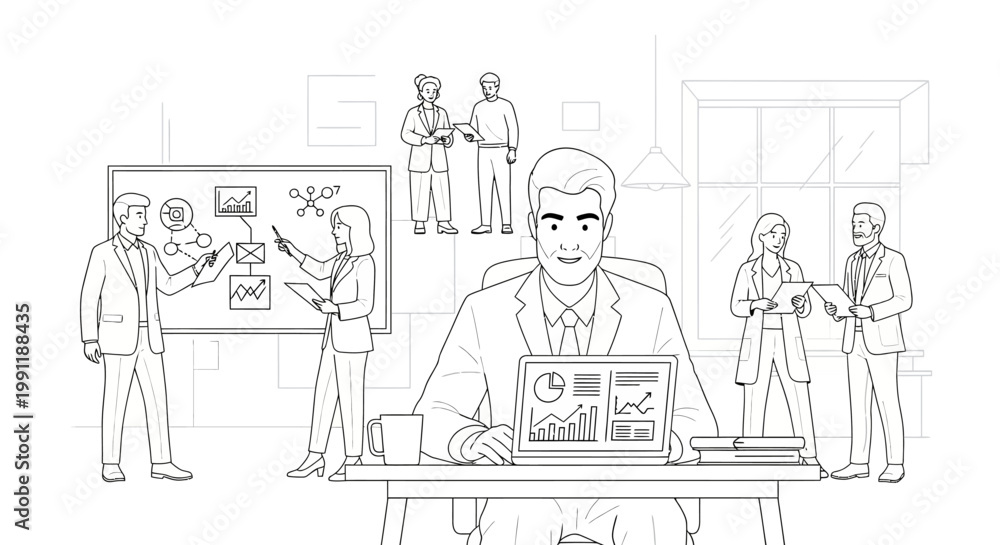 Obraz premium Business Team Collaboration and Data Analysis in Modern Office