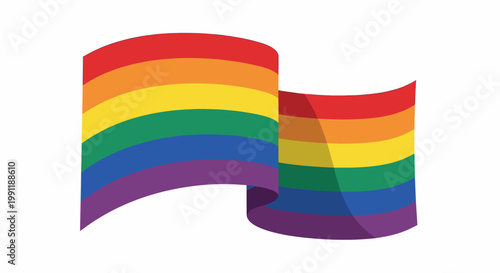 A vibrant rainbow flag, symbol of LGBTQ+ pride and diversity, waving gently against a clean white background.