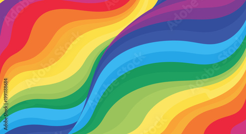 A vibrant abstract background featuring flowing, wavy lines in a full spectrum of rainbow colors, creating a dynamic and cheerful pattern.