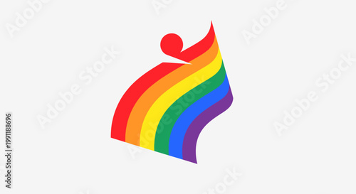 A vibrant, abstract rainbow-colored figure with flowing lines, symbolizing diversity, pride, and human spirit against a plain background.