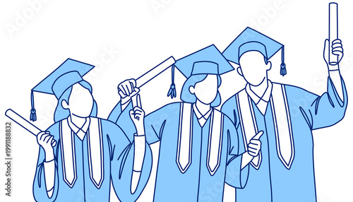 Tableau sur toile Illustration of a Group of Graduates Celebrating Graduation with Diplomas
