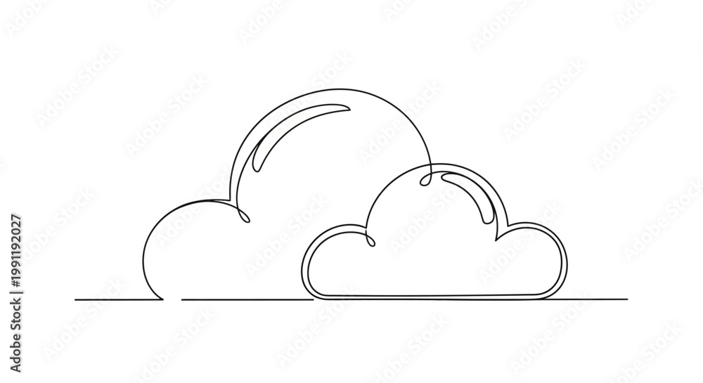 Fototapeta premium Minimalist Cloud Line Art Drawing, Simple Sky Weather Symbol, Continuous One Line Art