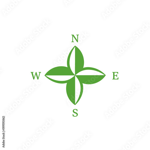 Green Compass Rose Navigation Symbol.
