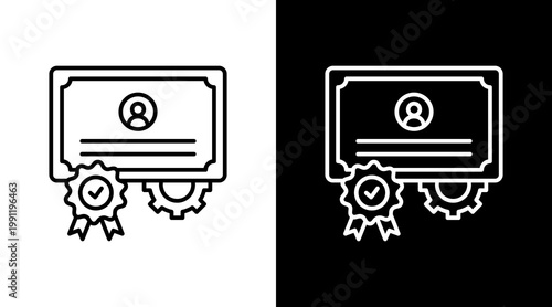 License Certificate Outline White Icon Set Design