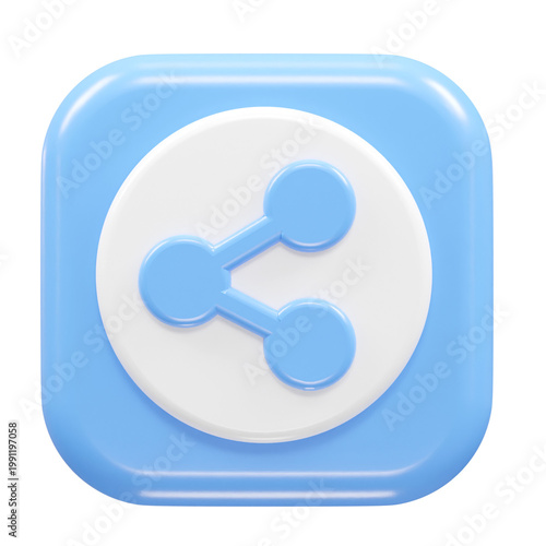 A blue and white icon representing a share or connection symbol on a black background