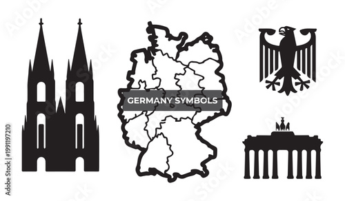 Black silhouettes of german symbols