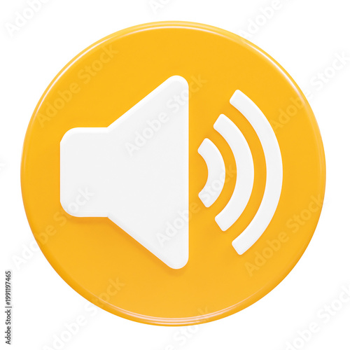 A bright yellow speaker icon on a black background representing sound and volume