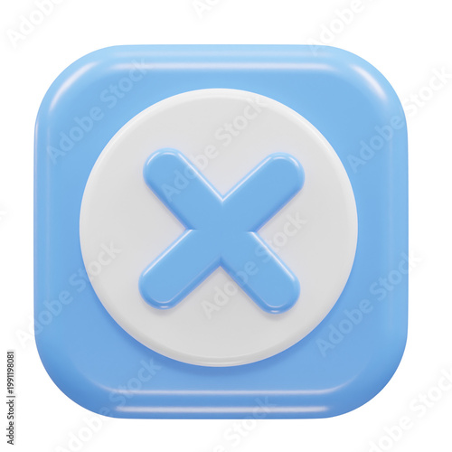 A blue and white icon with a large X on a black background