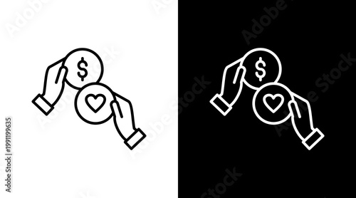 Charity Donation Outline White Icon Set Design