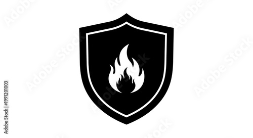 Fire Shield Protection Icon - Safety and Security Concept