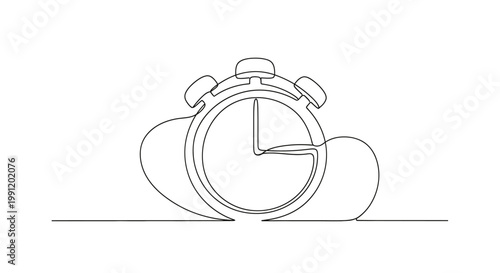 Continuous line drawing of an alarm clock, symbolizing time, punctuality, and urgency.