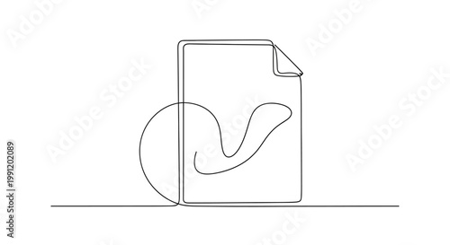 Document with Check Mark Icon, Continuous Line Drawing, Approval Concept