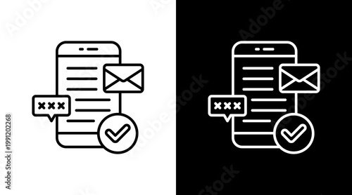 Sms Verification Outline White Icon Set Design