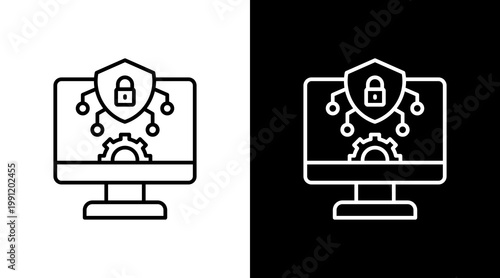 Digital Security Outline White Icon Set Design