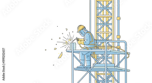 Man wearing safety gear welding metal.