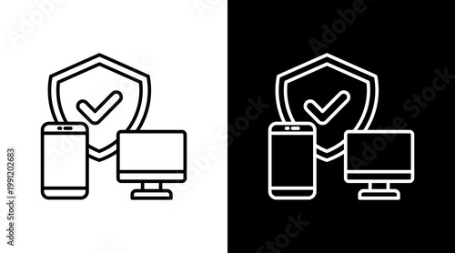 Secure Device Outline White Icon Set Design