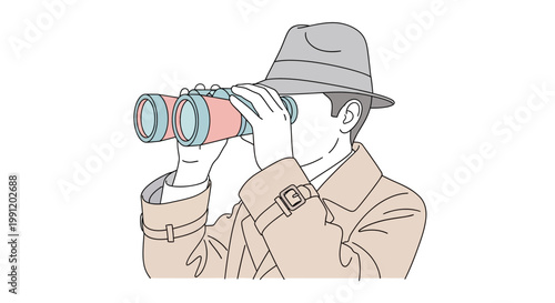 Man looking through binoculars closely.