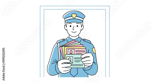 Police officer holding identification cards.