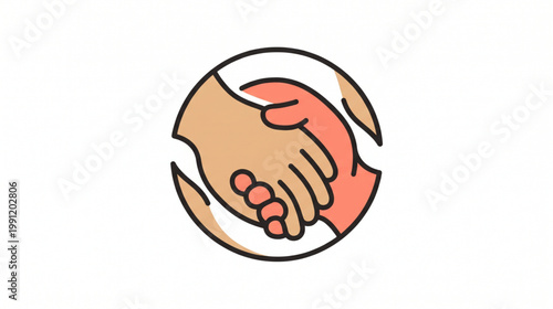 Symbolic representation of two hands shaking inside a circular frame, symbolizing partnership and agreement