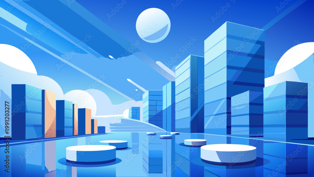 Fototapeta premium Blue Glass Future City Background