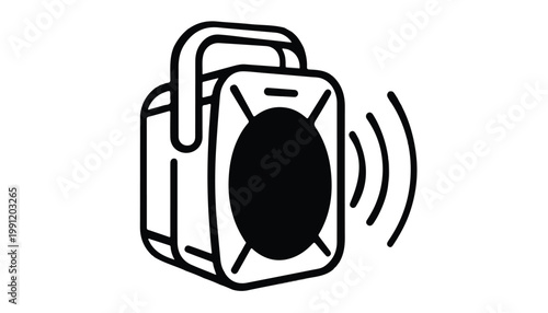 Portable speaker with sound waves a simple black and white illustration of a portable speaker emitting sound waves portable loudspeaker equipment