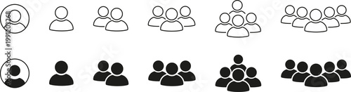 Crowd of People Line and Silhouette Icons. Human Social 
