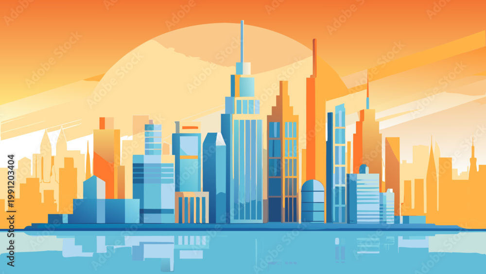 Fototapeta premium Sunset City Skyline Background