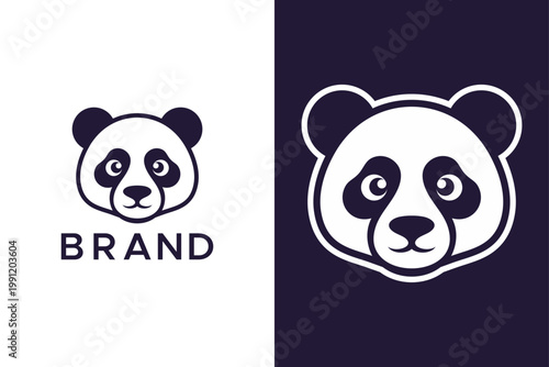 Modern Minimalist Cute Panda Head Logo Design, Professional Bear Mascot Negative Space Vector Emblem