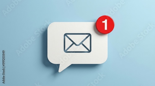 A single new unread email message notification icon on a blue background