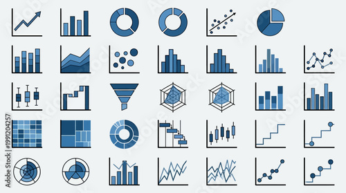 Graph and Charts web icons in line . Graph and Chart icon set.