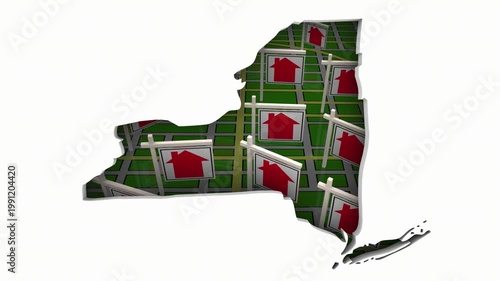 New York NY Real Estate Market Homes Houses For Sale Signs Map Move Relocate 3d Animation