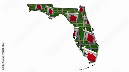 Florida FL Real Estate Market Homes Houses For Sale Signs Map Move Relocate 3d Animation