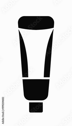 Simple Black Silhouette Icon of a Squeeze Tube on White Background cream