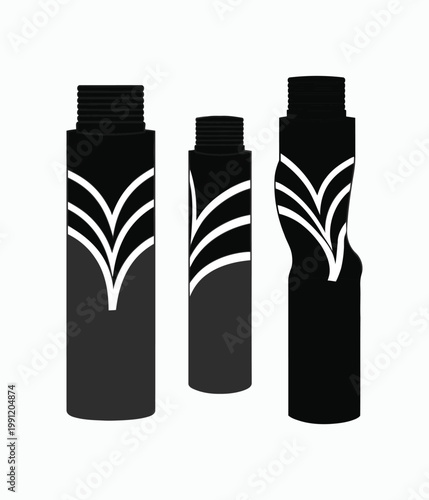 Three Black Cosmetic Tubes with White Leafy Designs and Text cream lotion
