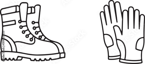 Line of a work boot and a work glove line black and white