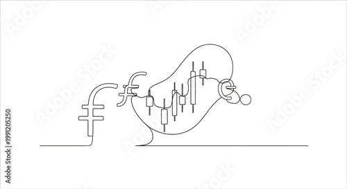 Pound Sterling Currency Symbol and Candlestick Chart: Financial Trading Concept
