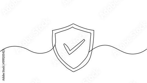 continuous line shield icon. minimalist shield icon protection concept for cybersecurity and data privacy assurance