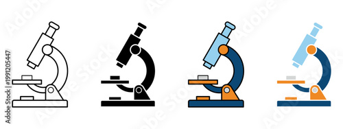 microscope icon set. scientific research and laboratory education icons for biology and chemistry analysis
