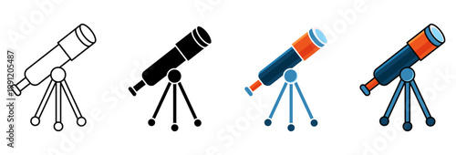 astronomical telescope icon set. telescope for astronomy education and scientific discovery concepts