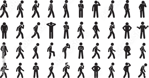 Minimalist Vector Icon Set of Man Walking and Deep in Thought.