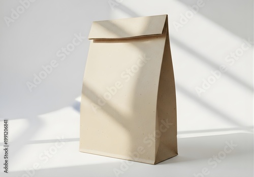 Isolated brown paper bag for takeout food or eco friendly packaging, sustainable zero waste solution, shopping and grocery delivery