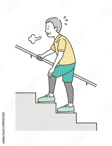 辛そうに階段を上るミドル世代の男性のイラスト
