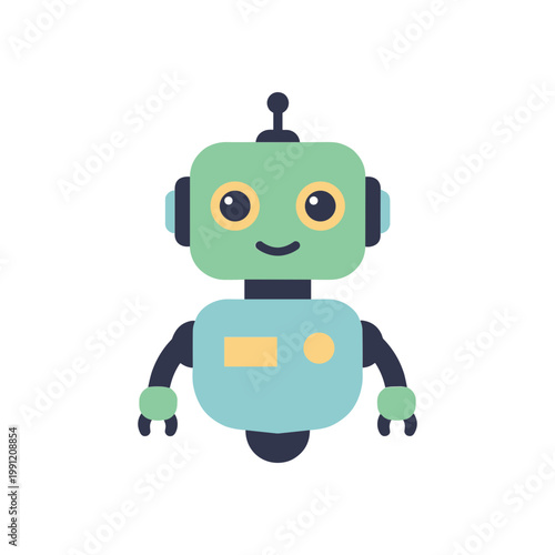 Cute Green Robot Character Illustration - Friendly AI Bot Icon