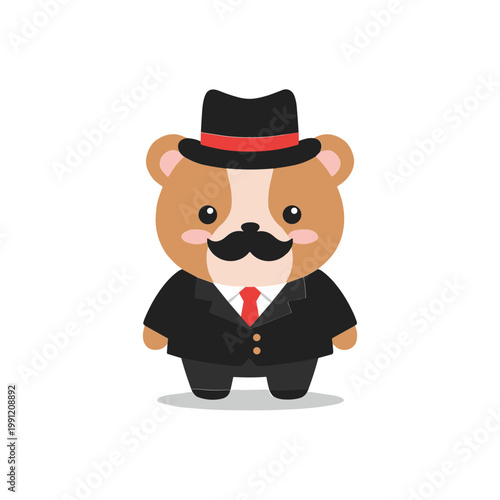 Cute Hamster Wearing A Suit, Hat, And Mustache - Cartoon Character